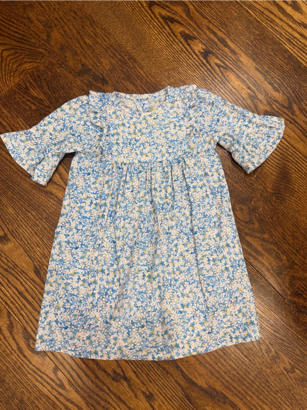 Girls' Light Blue Floral Empire-Waist Dress